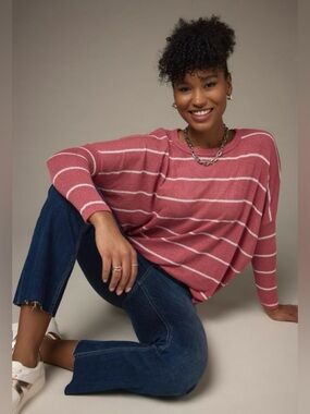 Francesca's Collections Dusty Rose Striped Dolman Top